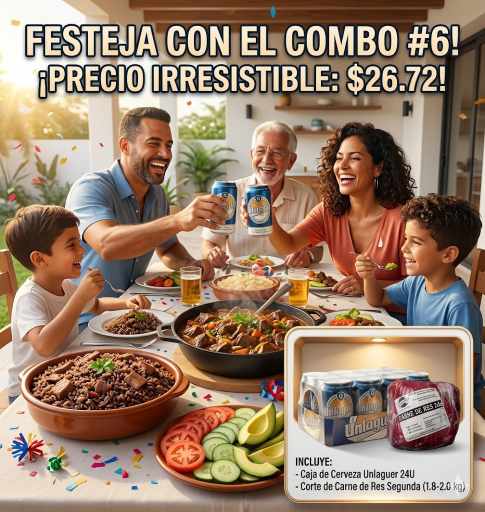 Combo #6 Día de los Padres                                                                   (1 corte de carne de segunda (1.8-2.0 kg) y 1 caja de cerveza Unlaguer de 24 U)